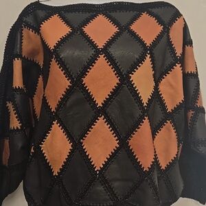BUBU USA LEATHER CROCHET PULL OVER... #7910